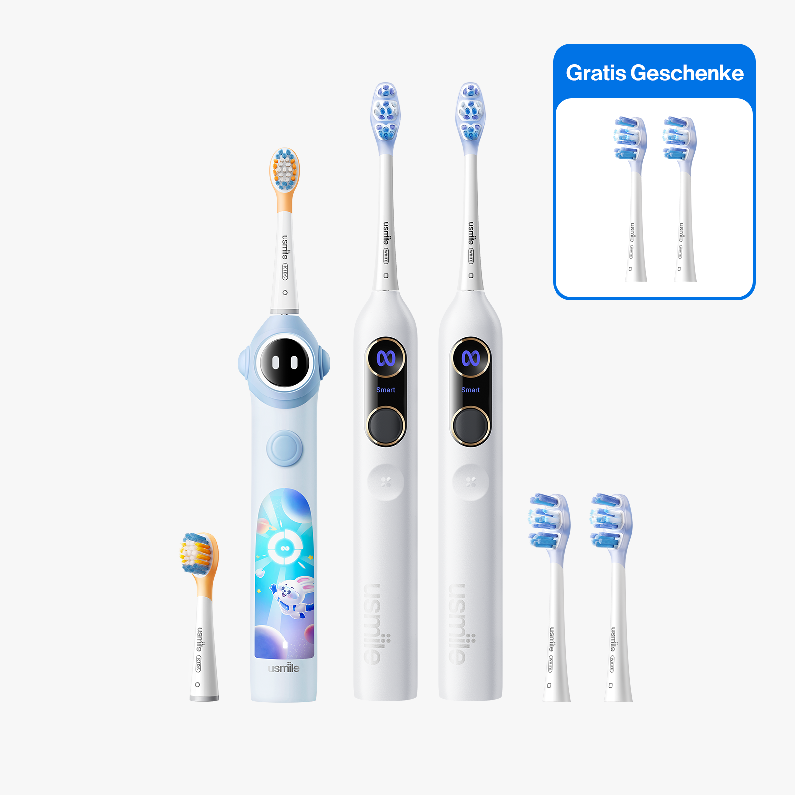 usmile Elektrische Schallzahnbürste Familien-Set